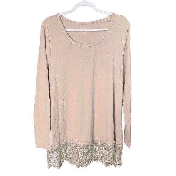 Soft Surroundings Sz L Neutral Lace Hem Top Romantic Boho Cottagecore Feminine - Picture 1 of 5